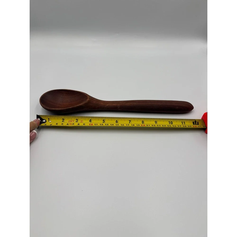 Artisan Hand Carved Wooden Salad Server Set Signed JEW 2014 Dark Wood Fork Spoon